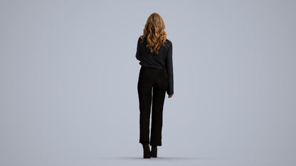 3D human model woman business, photogrammetry scanned person for archviz, front view render