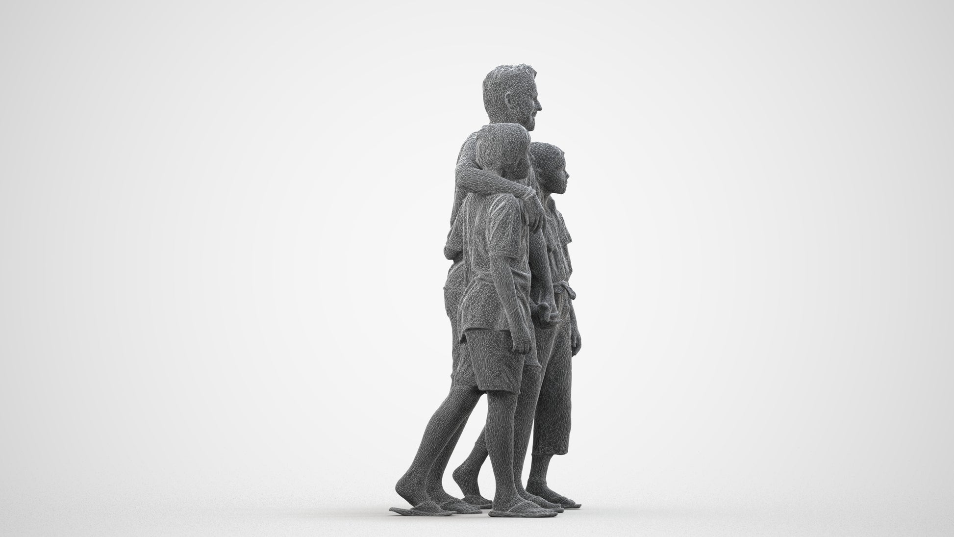 3D scanned girl kids, photorealistic archviz people for Enscape and SketchUp, wireframe side view