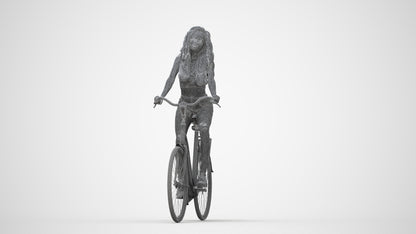 3D scanned woman cycling casual, photorealistic archviz people for Enscape and SketchUp, wireframe back view