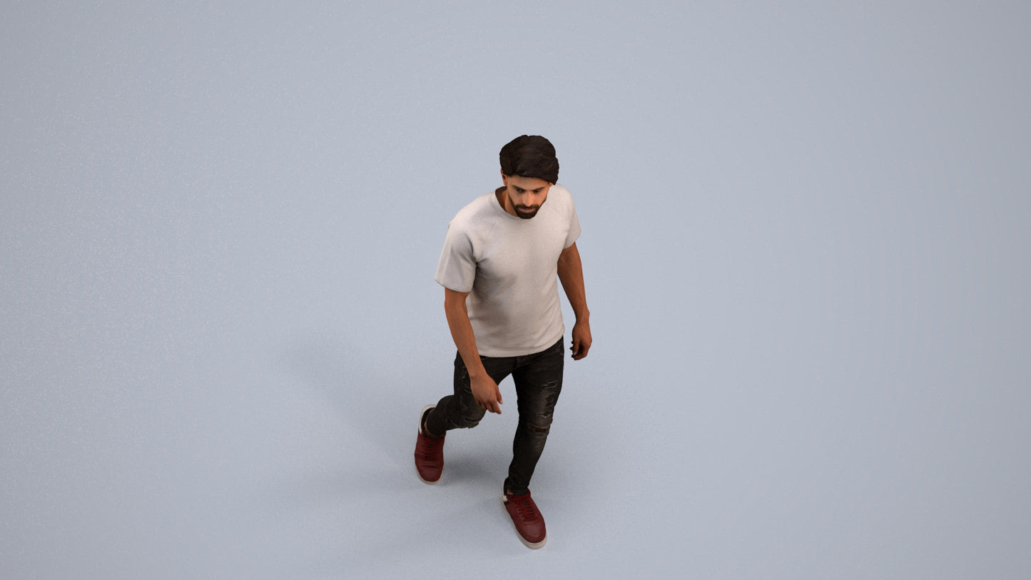 photogrammetry 3D man casual walking, realistic human model archviz FBX, back view render