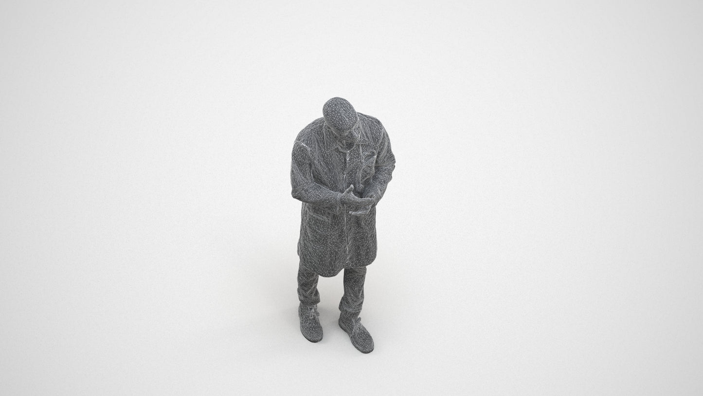 3D scanned man standing, photorealistic archviz people for Enscape and SketchUp, wireframe three-quarter view