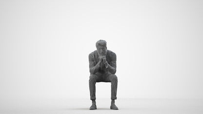 3D people model man casual sitting, scanned human for 3ds Max rendering, wireframe side view
