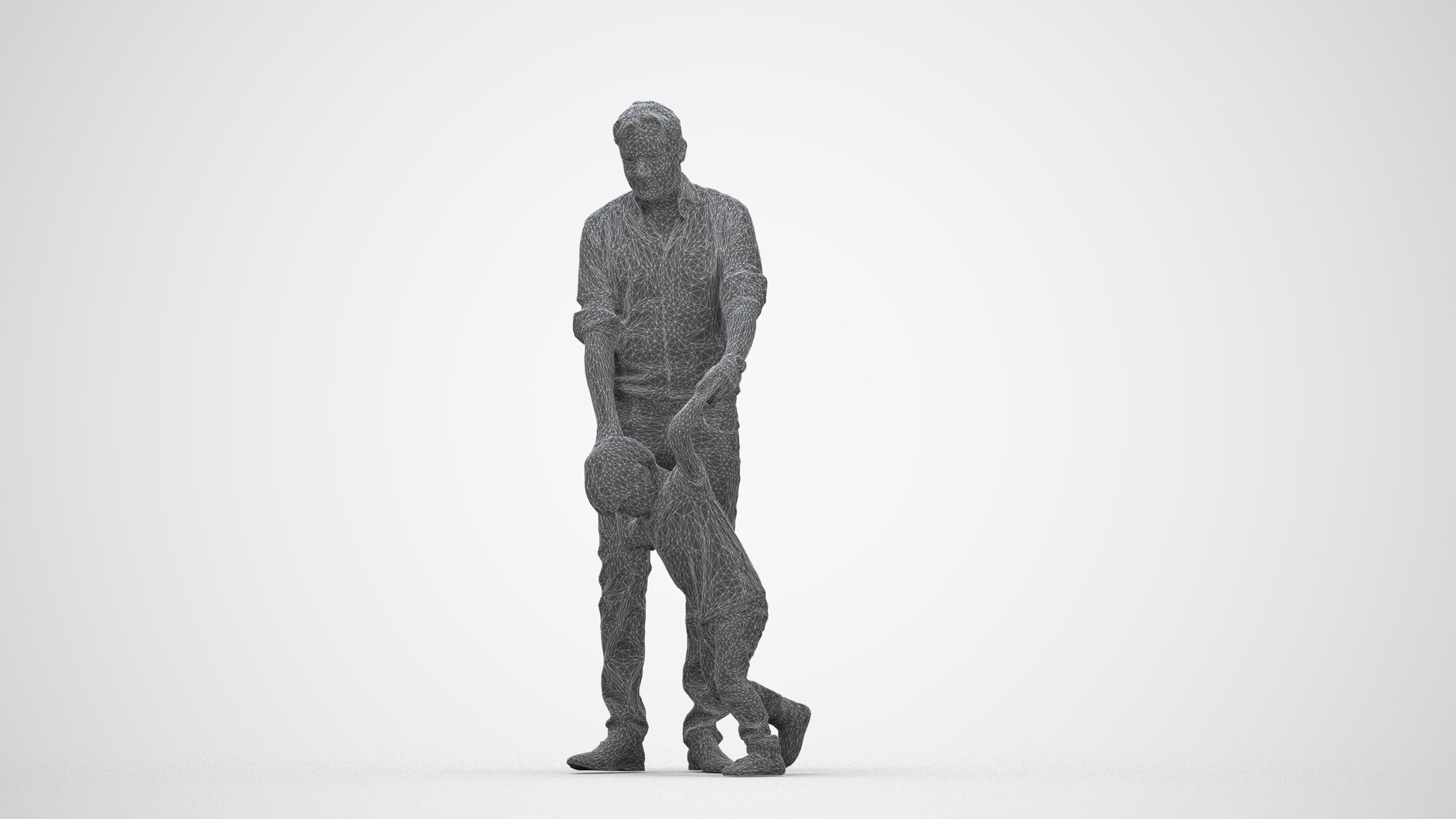 3D human model boy casual kids, photogrammetry scanned person for archviz, wireframe back view