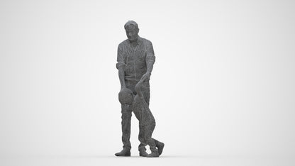 3D human model boy casual kids, photogrammetry scanned person for archviz, wireframe back view