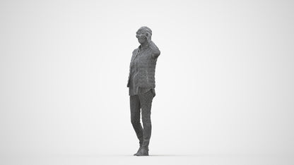 3D human model senior woman casual standing, photogrammetry scanned person for archviz, wireframe back view