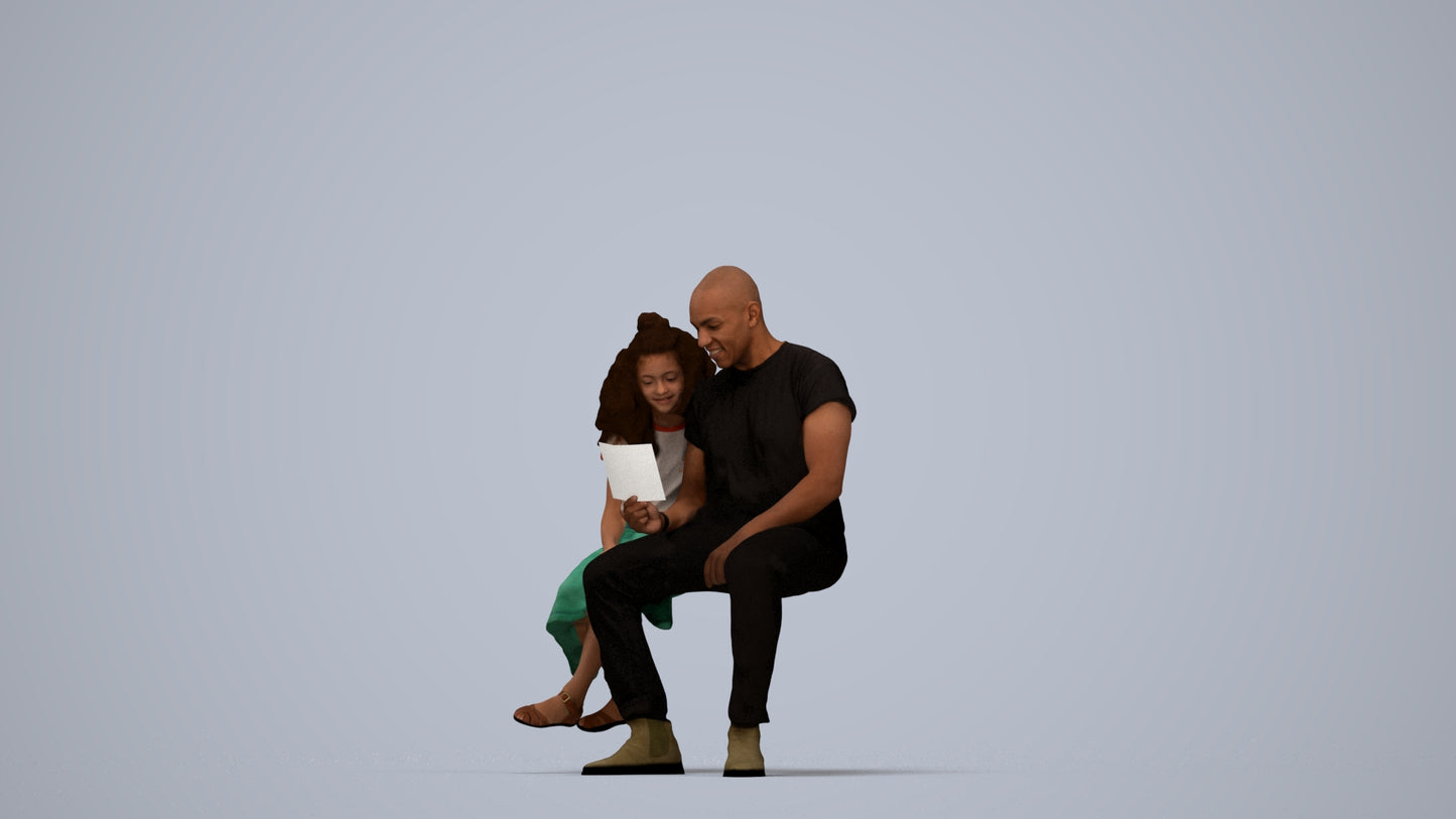 3D people model girl casual kids, scanned human for 3ds Max rendering, top-down view render