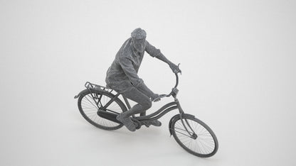 3D scanned man cycling casual, photorealistic archviz people for Enscape and SketchUp, wireframe three-quarter view