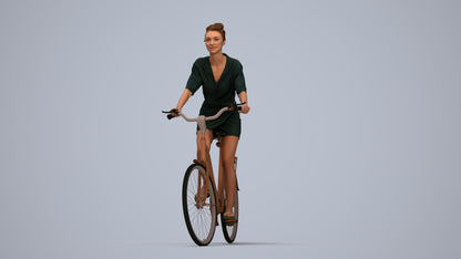 realistic 3D human woman casual cycling, archviz people FBX OBJ for Blender, top-down view render
