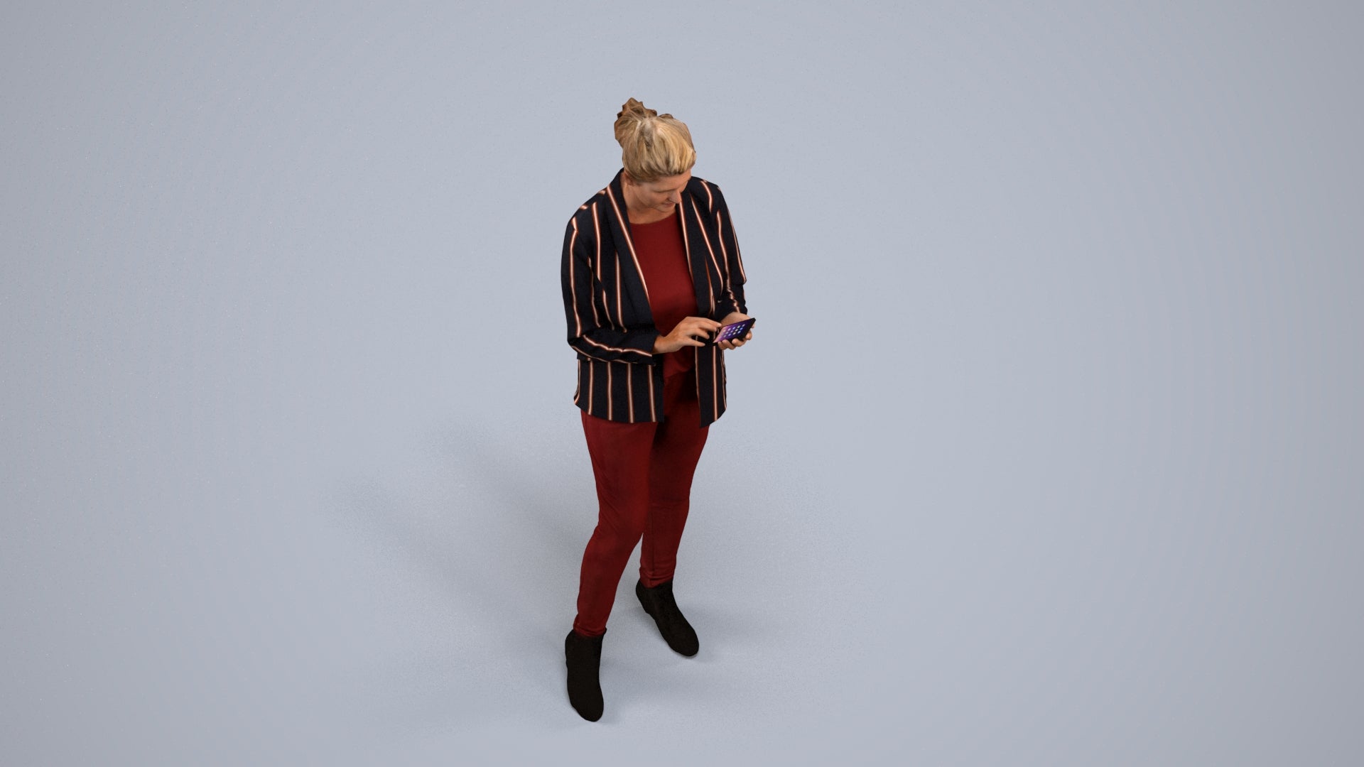realistic 3D human woman business standing, archviz people FBX OBJ for Blender, back view render