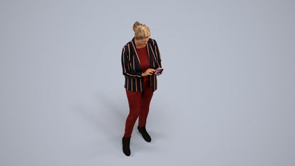 realistic 3D human woman business standing, archviz people FBX OBJ for Blender, back view render