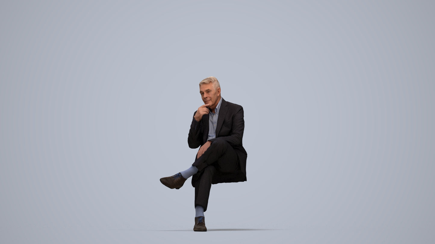 3D scanned senior man business, photorealistic archviz people for Enscape and SketchUp, top-down view render