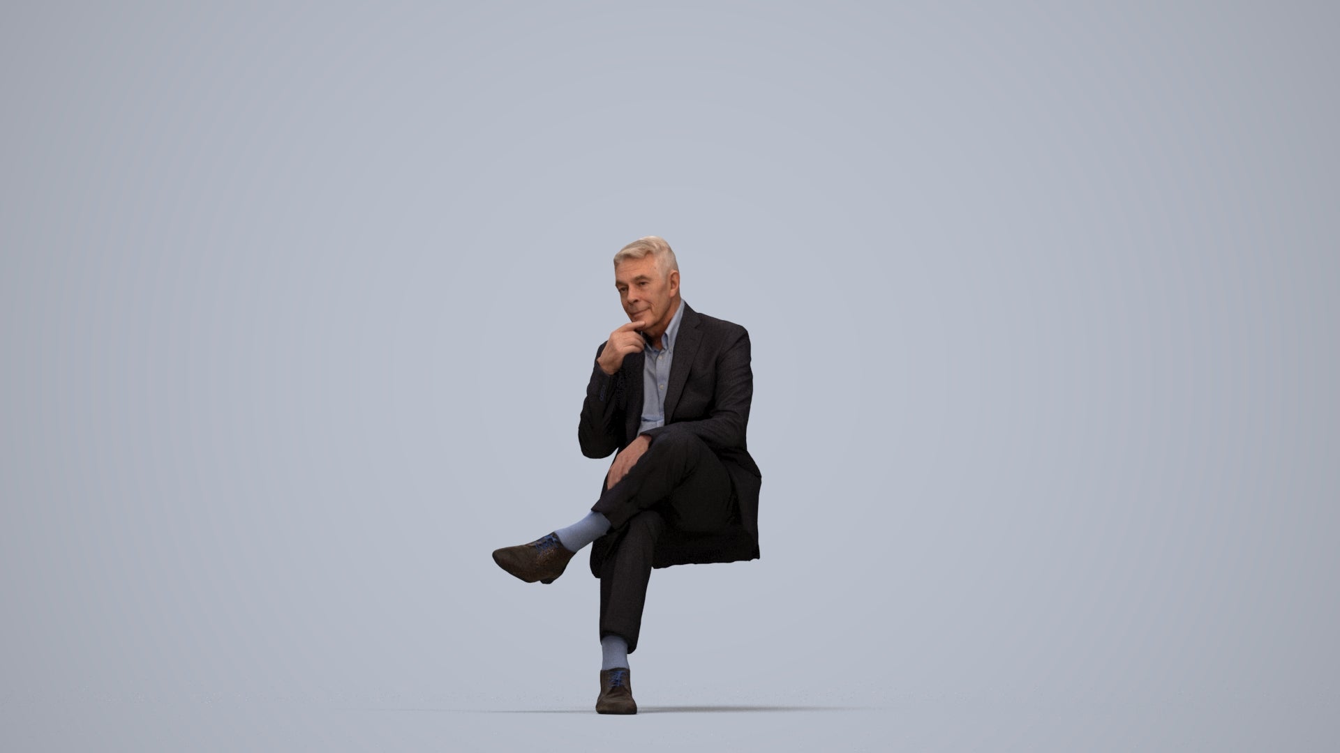 3D scanned senior man business, photorealistic archviz people for Enscape and SketchUp, top-down view render