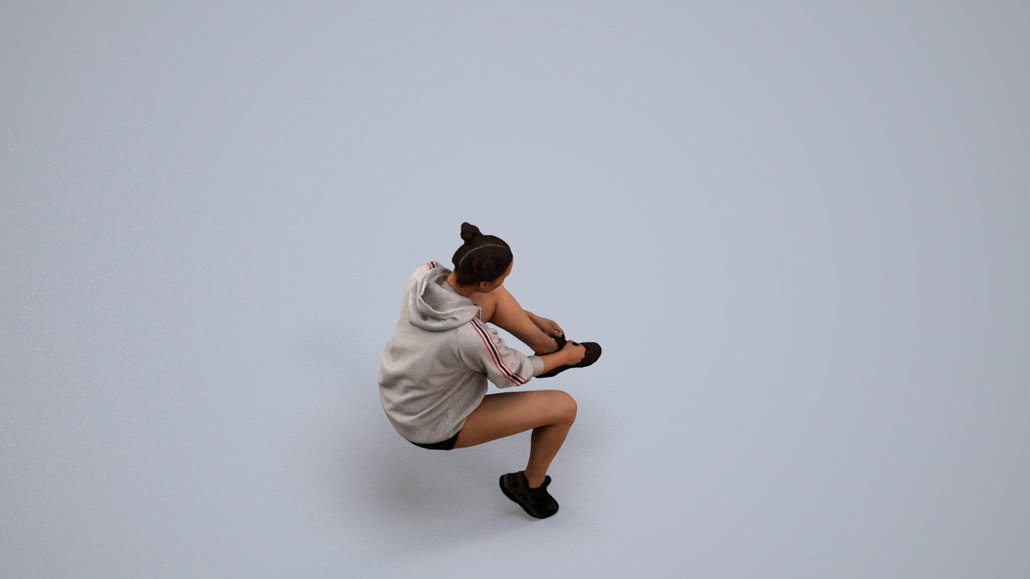 3D people model woman casual sitting, scanned human for 3ds Max rendering, back view render