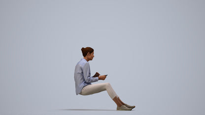 3D scanned senior woman sitting casual, photorealistic archviz people for Enscape and SketchUp, side view render