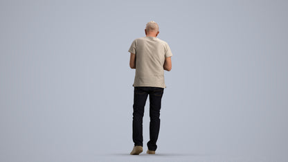 photogrammetry 3D senior man casual walking, realistic human model archviz FBX, front view render