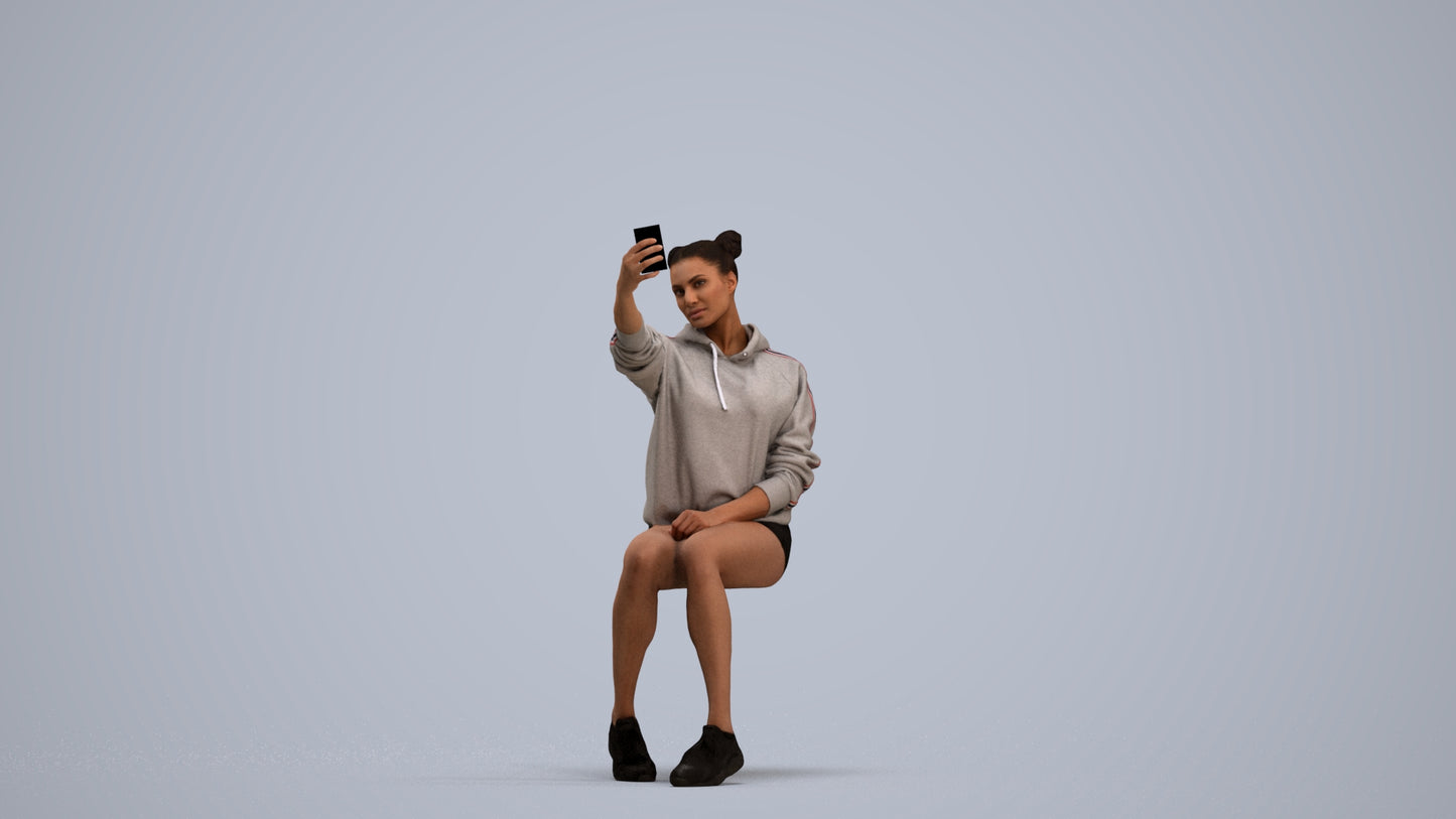 scanned 3D woman casual sitting, photogrammetry people for Enscape and V-Ray, standing pose render