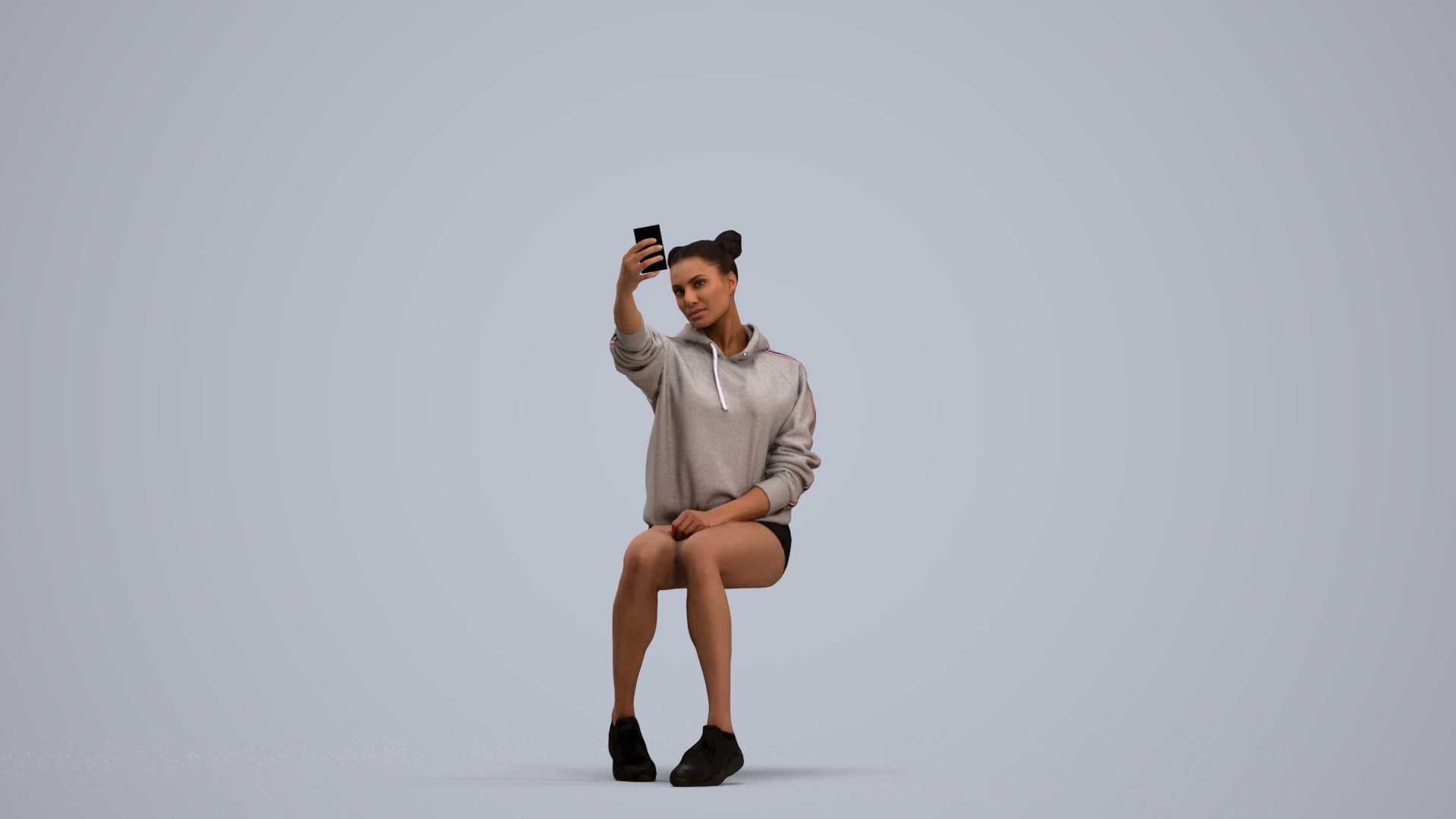 scanned 3D woman casual sitting, photogrammetry people for Enscape and V-Ray, standing pose render