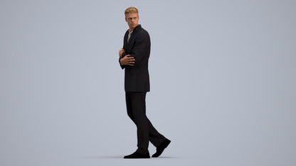 3D human model man business, photogrammetry scanned person for archviz, standing pose render
