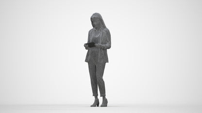 3D human model woman business, photogrammetry scanned person for archviz, wireframe back view