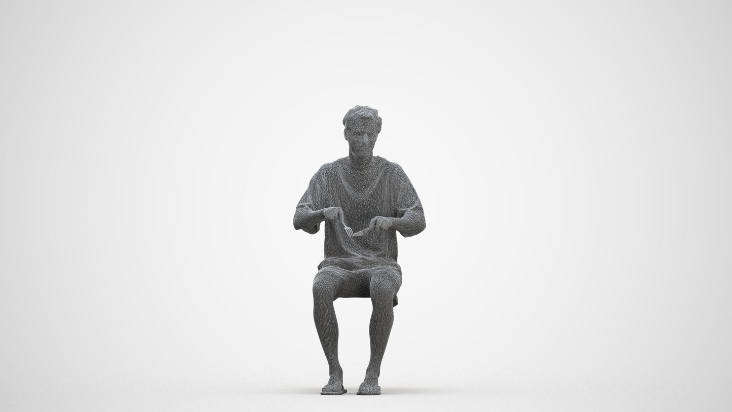 realistic 3D man casual sitting, scanned archviz people for Blender and 3ds Max, three-quarter front view render
