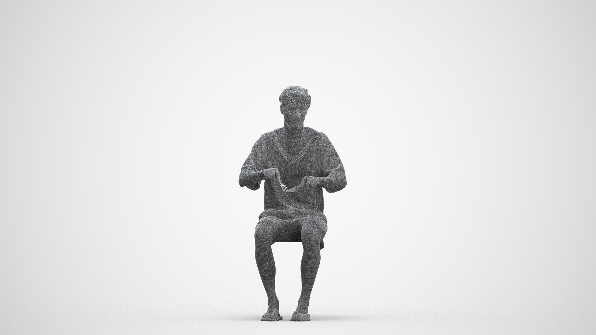 realistic 3D man casual sitting, scanned archviz people for Blender and 3ds Max, three-quarter front view render