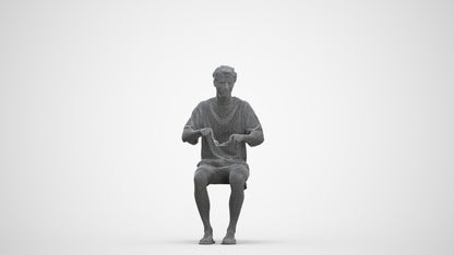 realistic 3D man casual sitting, scanned archviz people for Blender and 3ds Max, three-quarter front view render