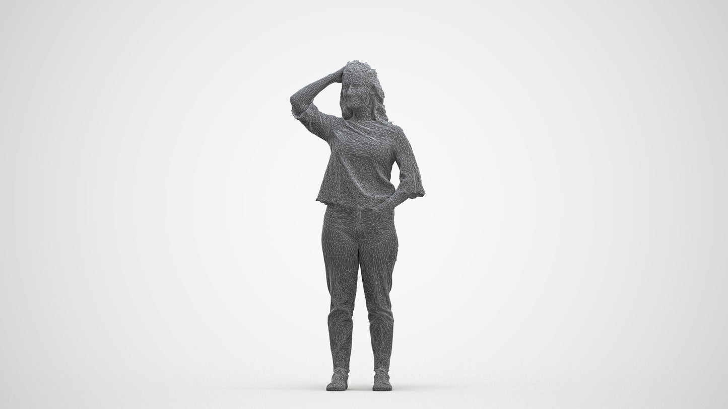 photogrammetry 3D woman casual standing, realistic human model archviz FBX, three-quarter front view render
