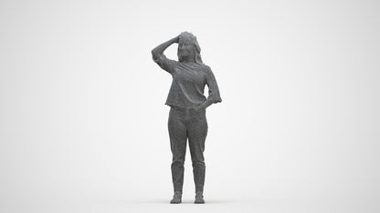photogrammetry 3D woman casual standing, realistic human model archviz FBX, three-quarter front view render