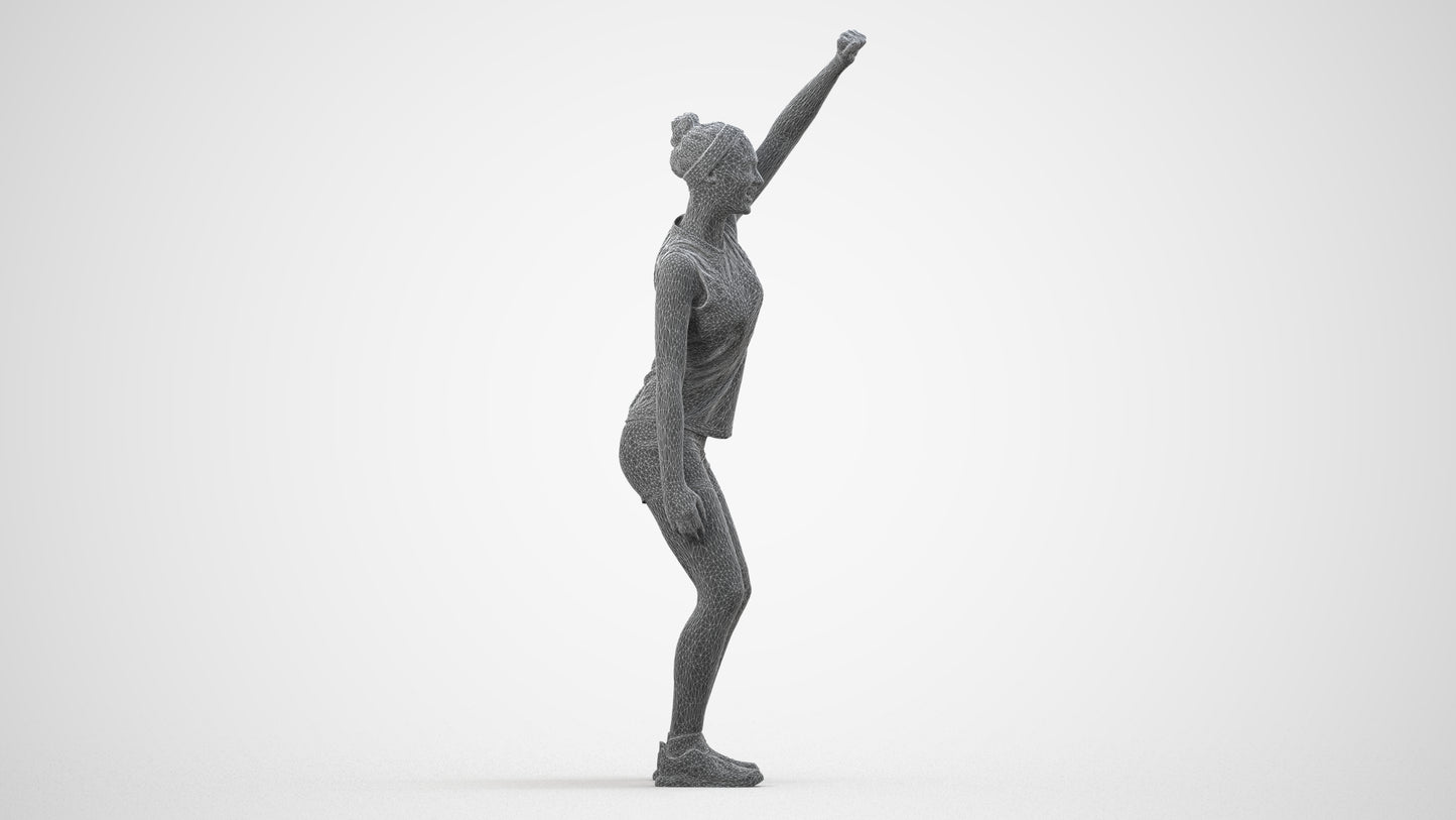 realistic 3D human girl sport, archviz people FBX OBJ for Blender, wireframe side view