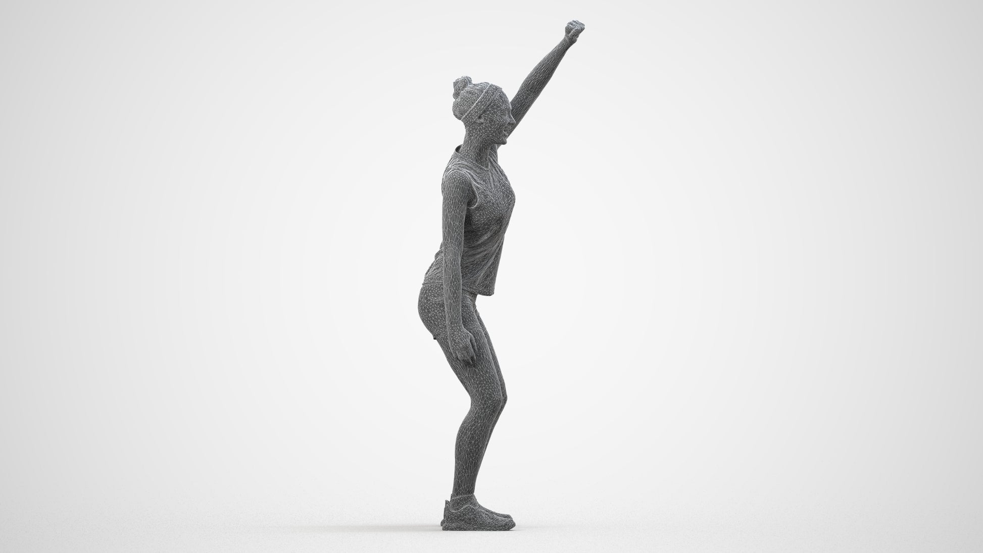 realistic 3D human girl sport, archviz people FBX OBJ for Blender, wireframe side view