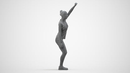 realistic 3D human girl sport, archviz people FBX OBJ for Blender, wireframe side view