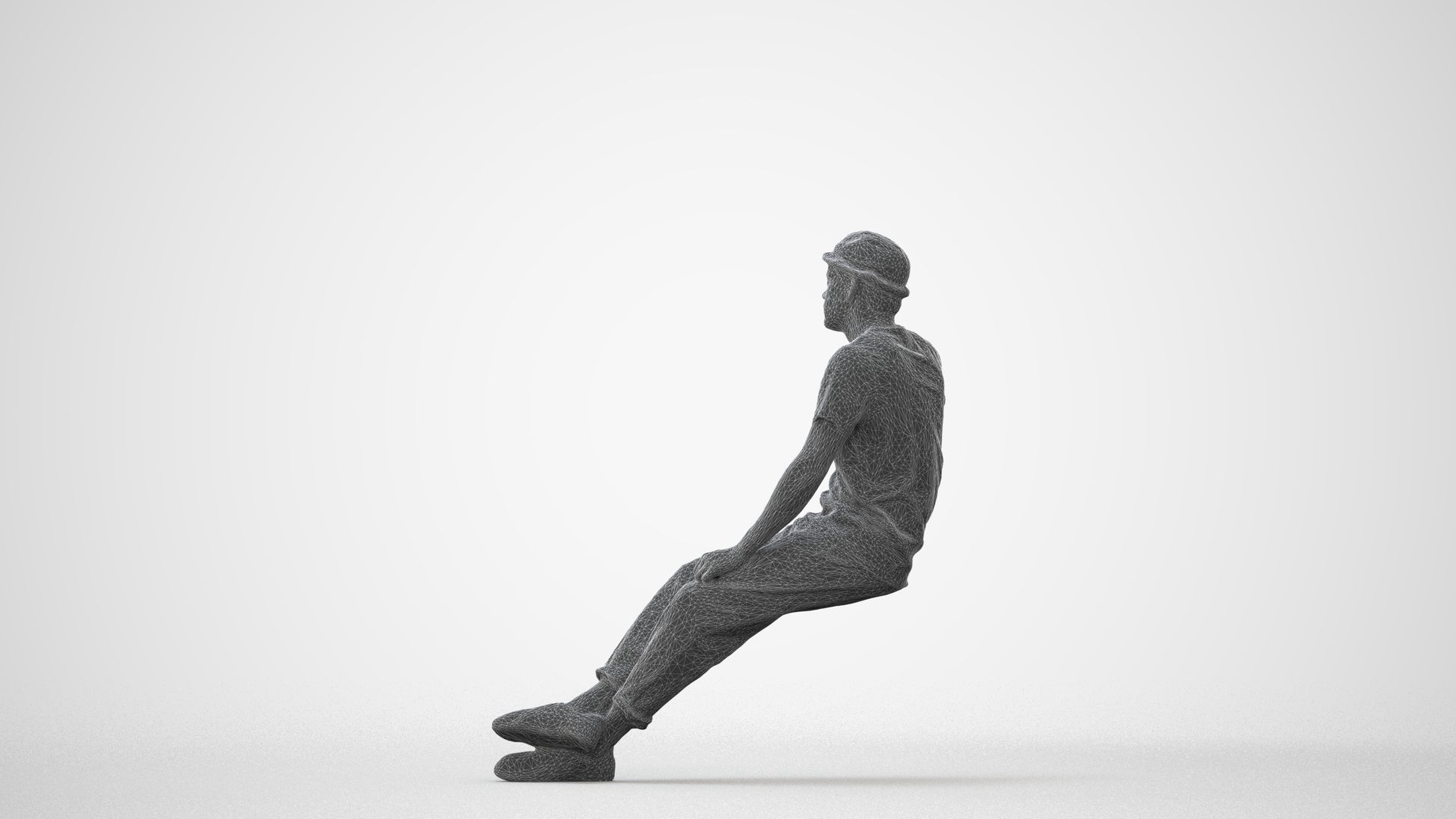 photogrammetry 3D man casual sitting, realistic human model archviz FBX, square thumbnail