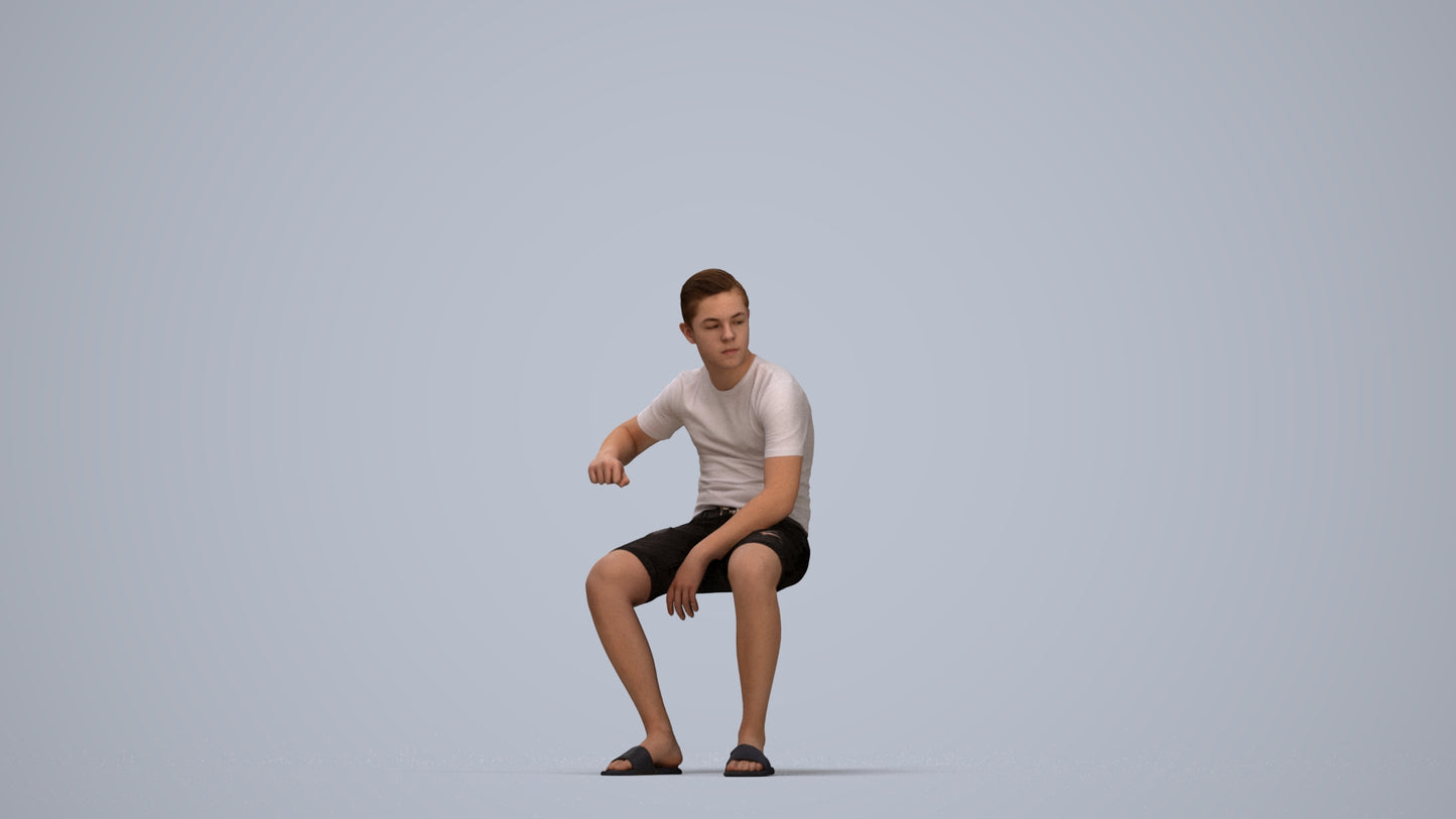 scanned 3D boy casual kids, photogrammetry people for Enscape and V-Ray, top-down view render