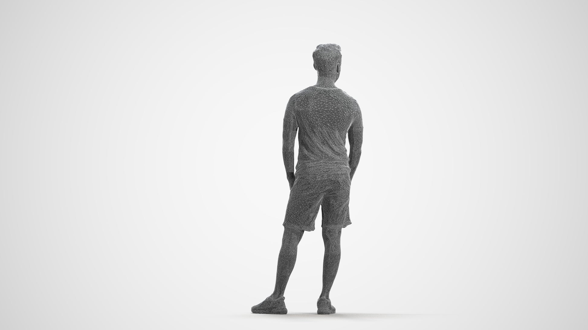 3D people model man casual standing, scanned human for 3ds Max rendering, wireframe front view