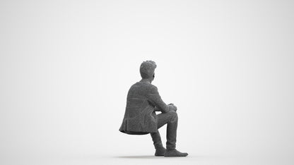 realistic 3D man casual sitting, scanned archviz people for Blender and 3ds Max, wireframe front view