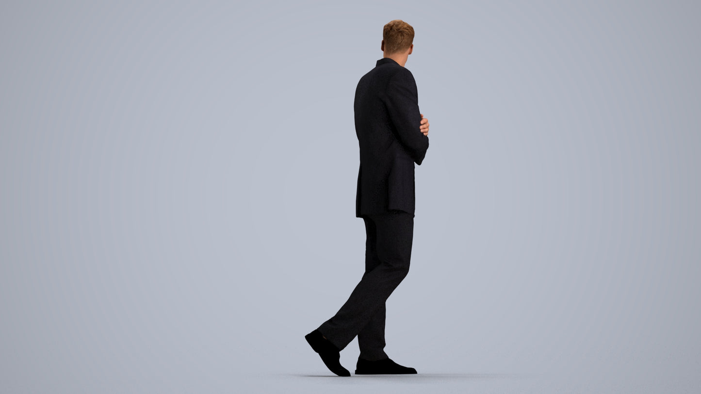 3D human model man business, photogrammetry scanned person for archviz, front view render