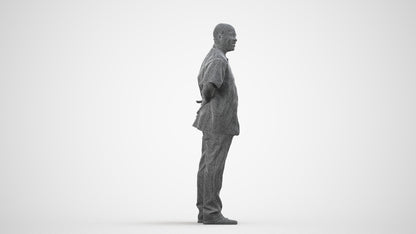 scanned 3D man hospitality, photogrammetry people for Enscape and V-Ray, wireframe side view