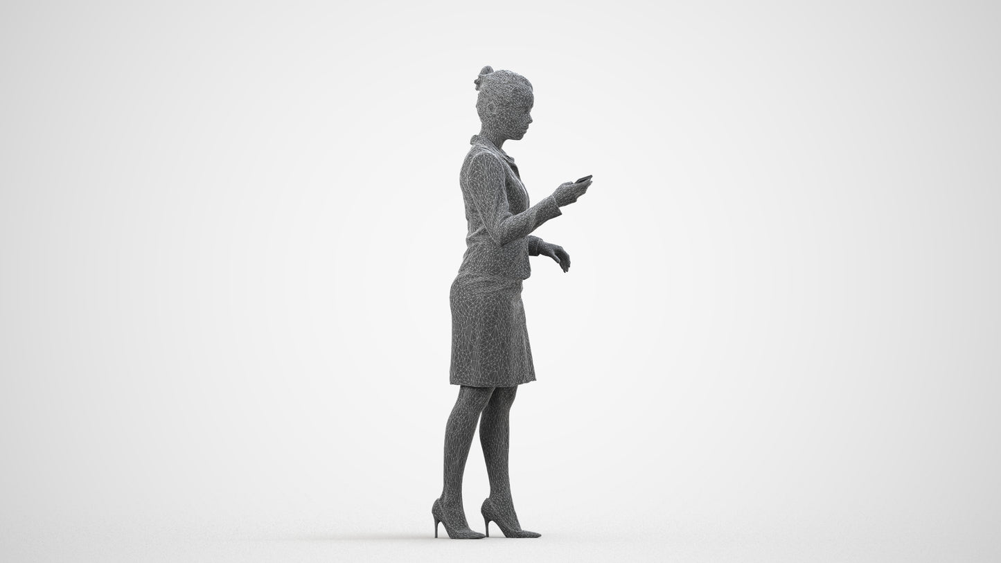realistic 3D people woman business standing, render-ready for V-Ray and Corona, FBX OBJ, wireframe side view