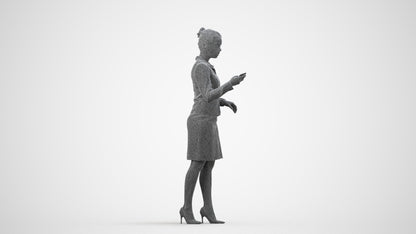 realistic 3D people woman business standing, render-ready for V-Ray and Corona, FBX OBJ, wireframe side view