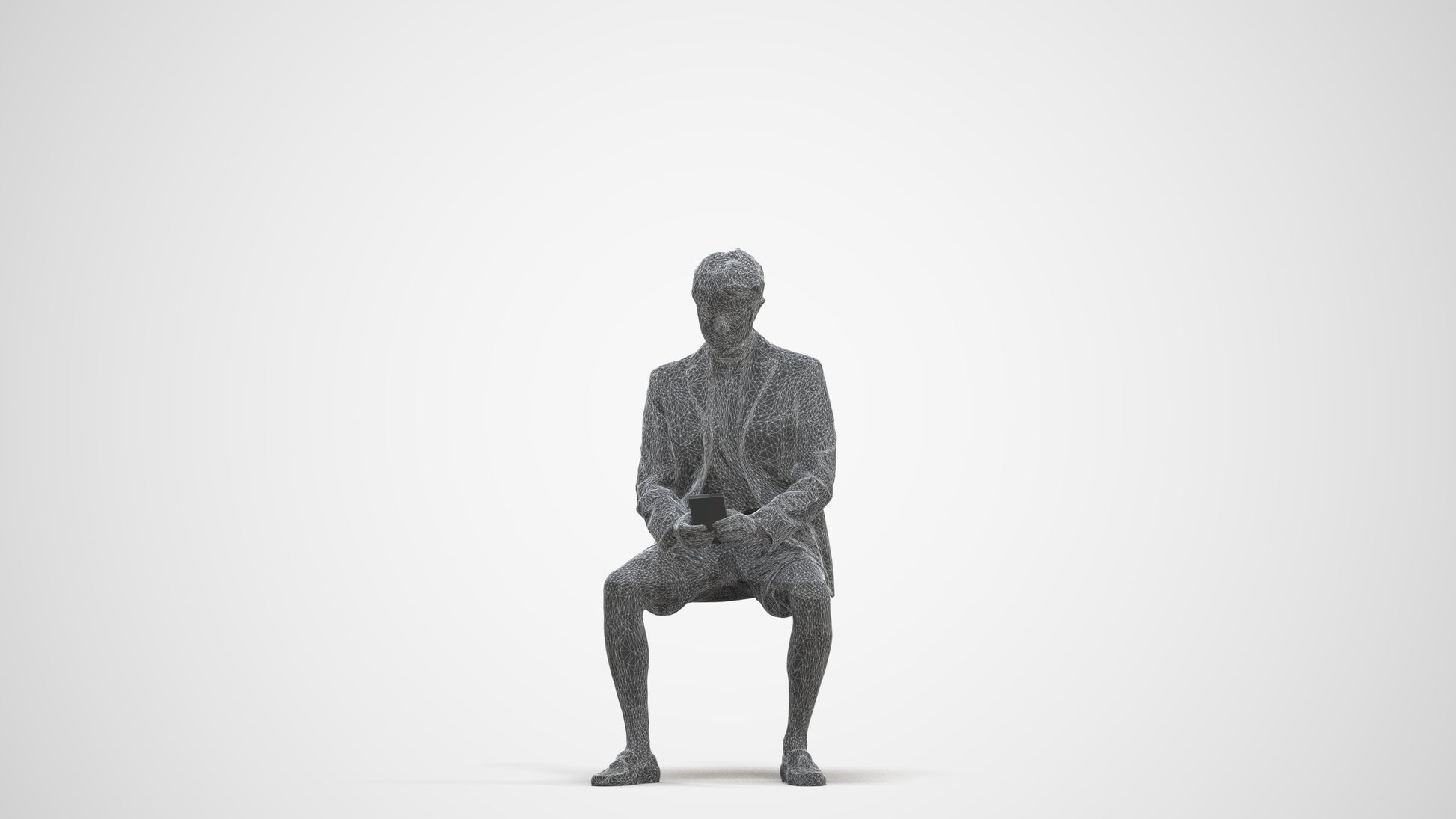 3D scanned man sitting business, photorealistic archviz people for Enscape and SketchUp, three-quarter front view render