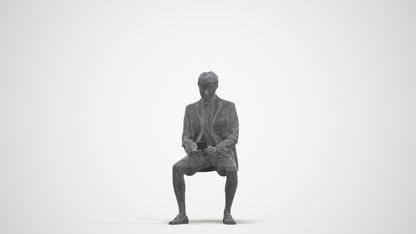 3D scanned man sitting business, photorealistic archviz people for Enscape and SketchUp, three-quarter front view render
