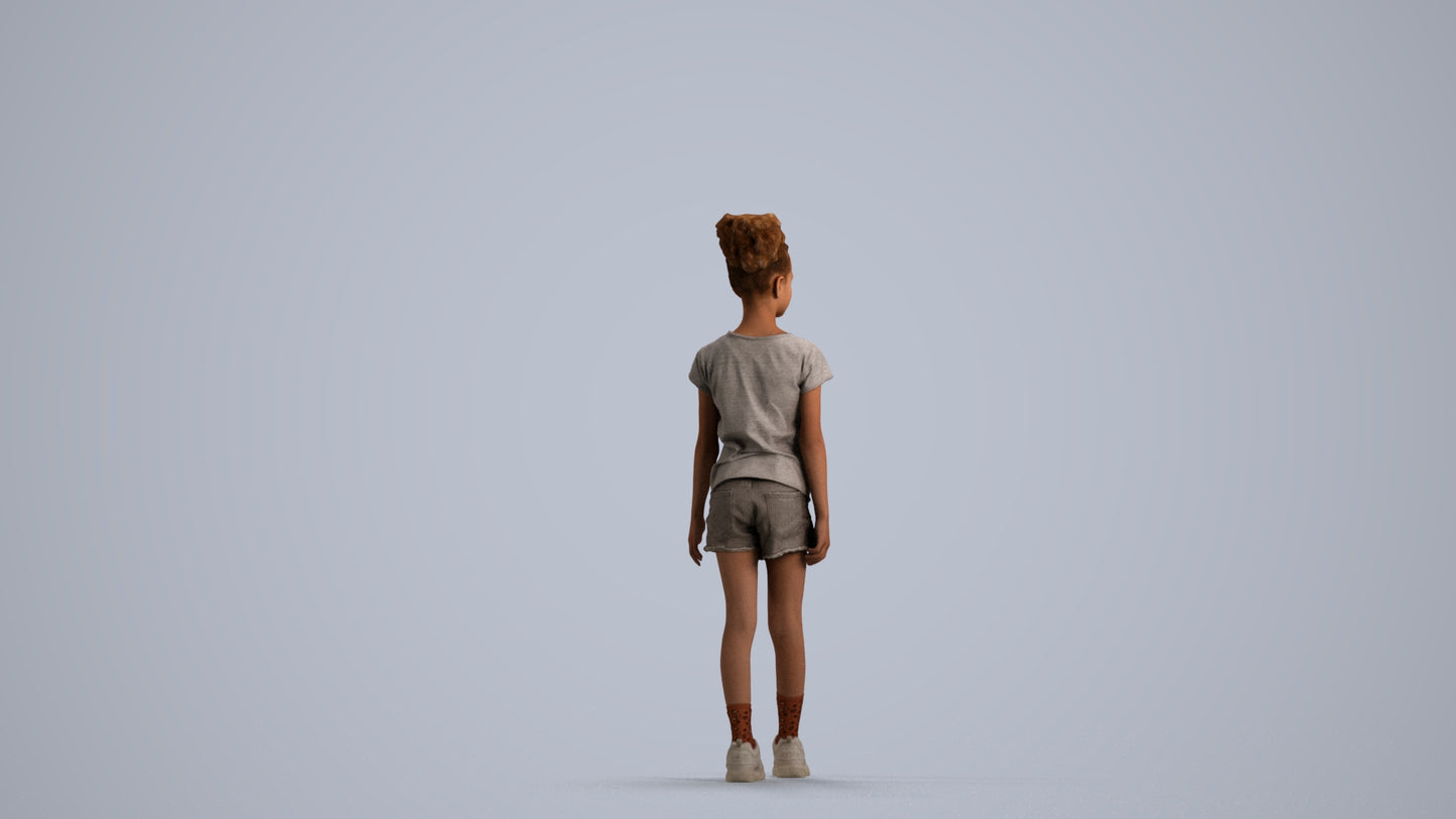 realistic 3D human girl casual kids, archviz people FBX OBJ for Blender, front view render
