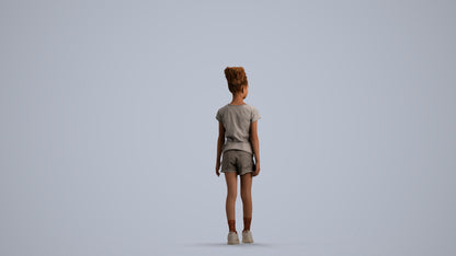 realistic 3D human girl casual kids, archviz people FBX OBJ for Blender, front view render