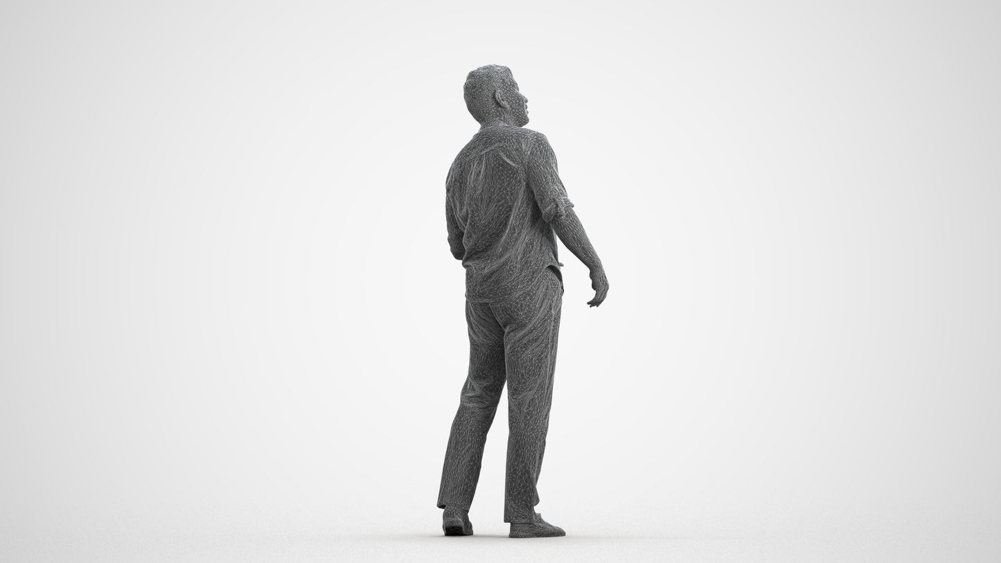 realistic 3D man casual standing, scanned archviz people for Blender and 3ds Max, wireframe front view