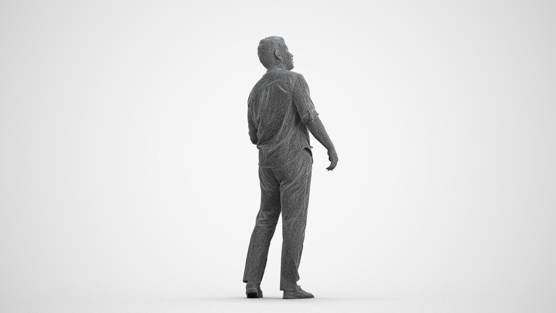 realistic 3D man casual standing, scanned archviz people for Blender and 3ds Max, wireframe front view