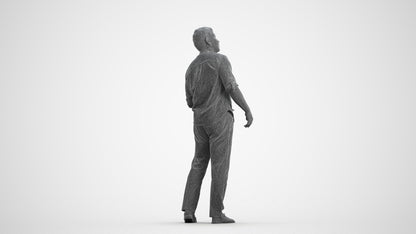 realistic 3D man casual standing, scanned archviz people for Blender and 3ds Max, wireframe front view