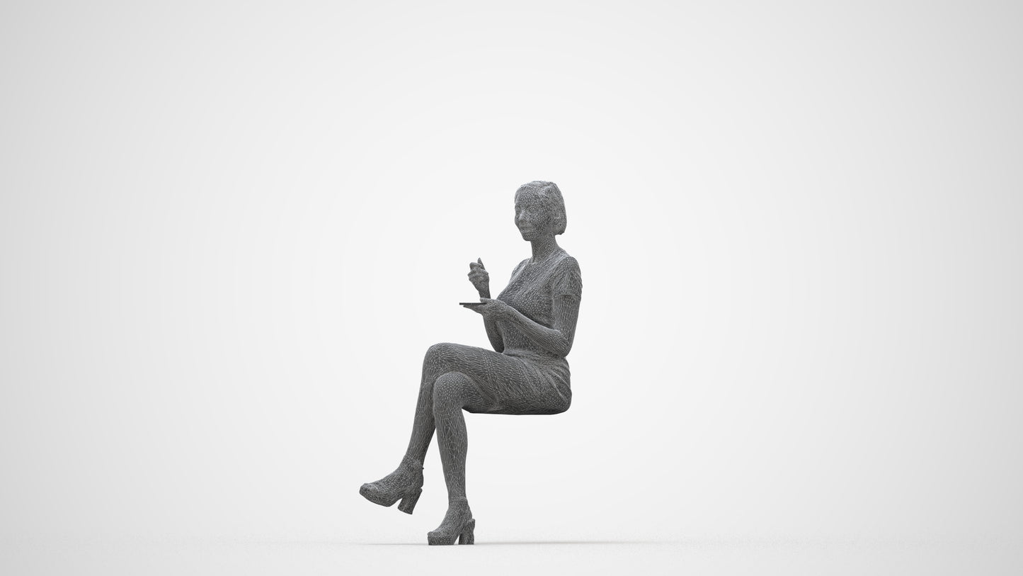 realistic 3D people woman business sitting, render-ready for V-Ray and Corona, FBX OBJ, wireframe back view