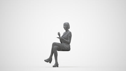 realistic 3D people woman business sitting, render-ready for V-Ray and Corona, FBX OBJ, wireframe back view