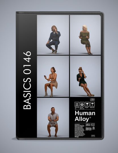 scanned 3D people sitting collection, 5 photogrammetry models for Enscape and V-Ray
