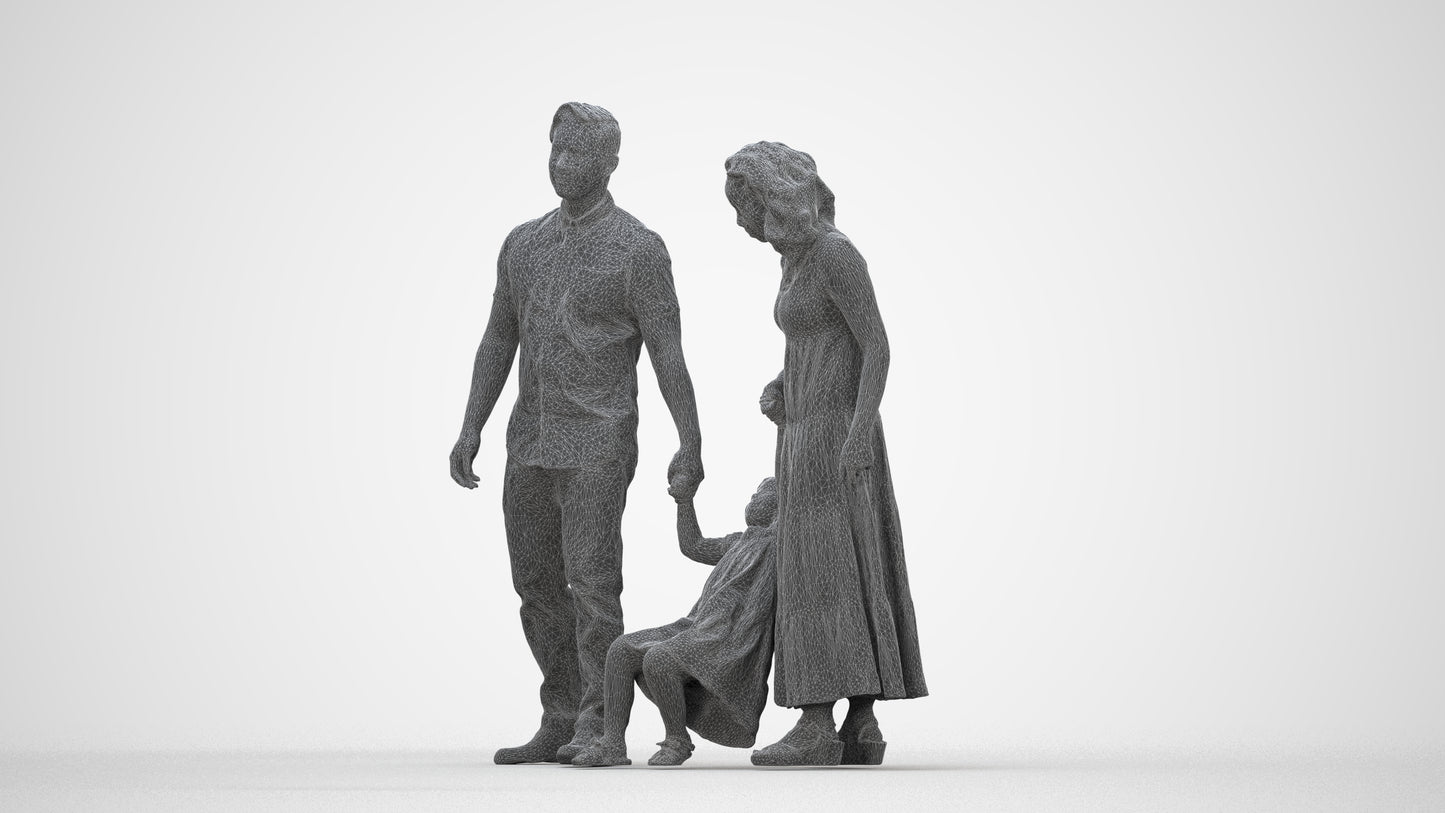 3D people model girl casual kids, scanned human for 3ds Max rendering, wireframe back view